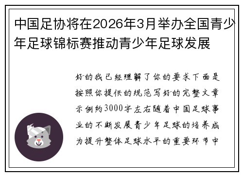中国足协将在2026年3月举办全国青少年足球锦标赛推动青少年足球发展